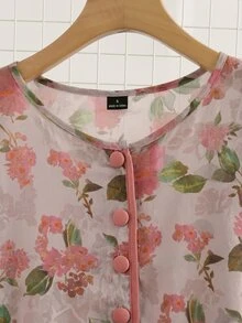 Mulvari Casual Floral Print Button Down Arabic Traditional Dress For Women - Pink - View 8