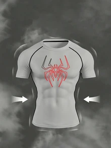 RISE LYT Men's Spider Pattern Short Sleeve Top And Pants Casual Daily Sports Set, Gym - Grey - View 4