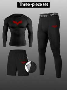 RISE LYT Men's Minimalist Long Sleeve T-Shirt And Fitted Base Layer Long Pants With Pocket Shorts Sports Set - Black - View 1