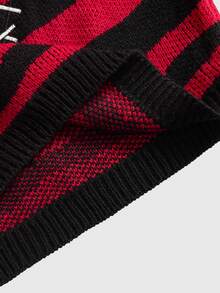 ROMWE Grunge Punk Women's Skull Striped Asymmetrical Shoulder Bell Sleeve Punk Sweater - Multicolor - View 12