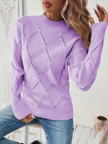 Calvaya Women's Solid Color Stand Collar Long Sleeve Fitted Pullover Sweater, Autumn/Winter - Purple - View 4