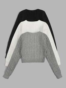 Calvaya Women's Casual Cable Pattern Crew Neck Long Sleeve Sweater, Autumn/Winter - Multicolor - View 4