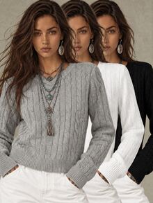 Calvaya Women's Casual Cable Pattern Crew Neck Long Sleeve Sweater, Autumn/Winter - Multicolor - View 1