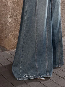 Selenza Women's Oversized Wide Leg Jeans With English Embroidery - Dusty Blue - View 6