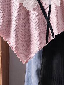 SHEIN 女童 2 件組 秋冬 4-7 歲 幼兒花卉高領不對稱羅紋針織軟上衣喇叭褲 秋季服飾 - 粉色 - 查看 6