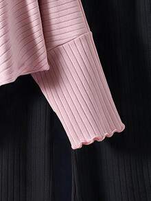 SHEIN 女童 2 件組 秋冬 4-7 歲 幼兒花卉高領不對稱羅紋針織軟上衣喇叭褲 秋季服飾 - 粉色 - 查看 5