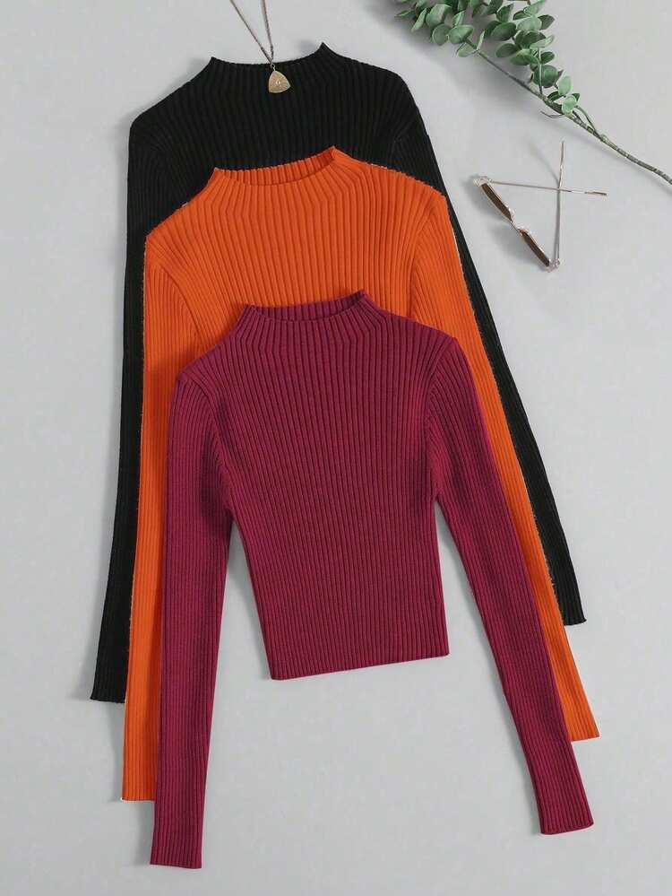Franclia Casual Versatile Solid Color Long Sleeve Sweater - Multicolor - View 3