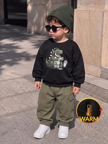 SHEIN Baby Boy Cartoon Print Long Sleeve Top And Cargo Sweatpants Set - Multicolor - View 5