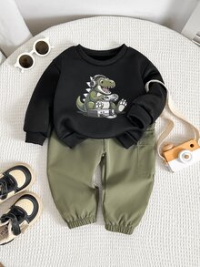 SHEIN Baby Boy Cartoon Print Long Sleeve Top And Cargo Sweatpants Set - Multicolor - View 6
