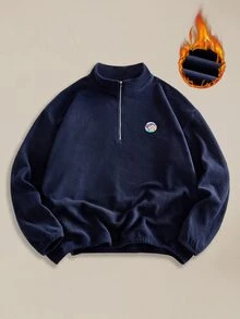EASEVO Men's Plus Size Crew Neck Pullover Sweatshirt, Solid Color With Colorblock Patchwork, Spring/Autumn/Winter Halloween Christmas Winter Party Autumn - Navy Blue - View 1