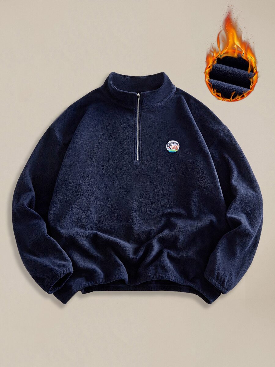 EASEVO Men's Plus Size Crew Neck Pullover Sweatshirt, Solid Color With Colorblock Patchwork, Spring/Autumn/Winter Halloween Christmas Winter Party Autumn - Navy Blue - View 1