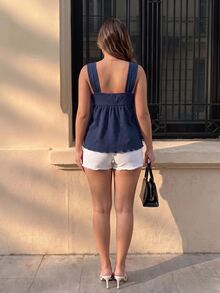Hourglow Plus Size Women's Twist Front Sleeveless Babydoll Knit Top, Sexy Summer Vacation Top - Navy Blue - View 4