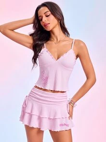My Little Pony X SHEIN Women's Unicorn Print Camisole Top And Mini Skirt 2 Pieces Set, - Pink - View 1