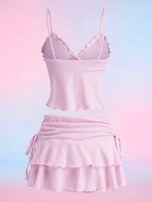 My Little Pony X SHEIN Women's Unicorn Print Camisole Top And Mini Skirt 2 Pieces Set, - Pink - View 2