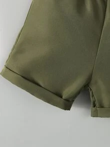 SHEIN Explorewe 2件組小男孩夏季套裝 2024新款時尚短袖套裝 時尚服飾 夏季度假生日海灘 粉紅色 - 軍綠色 - 查看 6