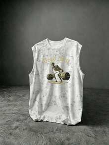 GymRaken Men's Letter & Skeleton Print Daily Fitness Sports Tank Top, Gym - White - View 1