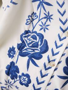 CosyJoli Plus Size Casual 1920s Embroidery Retro Pattern Sleeveless Vest Jacket In Summer Office Vacation Floral White - Blue and White - View 6