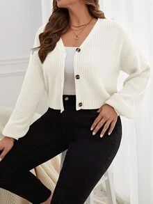 SHEIN Essnce Plus Size Front Button Long Sleeve Casual Jacket, For Winter Fall - Apricot - View 5