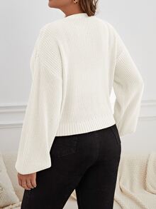 SHEIN Essnce Plus Size Front Button Long Sleeve Casual Jacket, For Winter Fall - Apricot - View 3