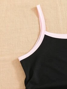 SHEIN Tween Girls Summer Tops Black And Pink Patchwork Camisole, Casual Basic Y2k Outfit Sport Workout - Black - View 6