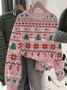 Tween Girls Casual Crew Kids Neck Drop Shoulder Sweatshirt With Cartoon Pattern, Thermal Lined And Thick, Suitable For Autumn/Winter - Multicolor - View 3