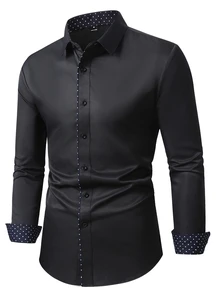 Manfinity Bizformal Men's Color Block Single-Breasted Casual Versatile Daily Wear Shirt, Formal, Ceremony, Old Money - Black - View 4