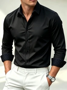 Manfinity Bizformal Men's Color Block Single-Breasted Casual Versatile Daily Wear Shirt, Formal, Ceremony, Old Money - Black - View 1