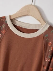 Rusticease Plus Size Brown Round Neck Half Sleeve Sweatshirt Casual Streetwear Fall Winter 2026 - Brown - View 4