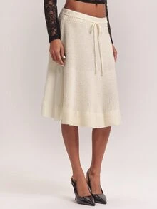 SHEIN BAE Regular Women's Solid Color Waist Tie Knit Skirt - Apricot - View 3