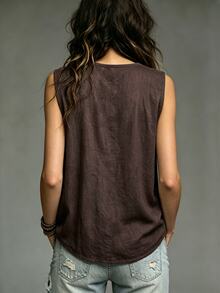 Breezaya Summer Casual Boho Versatile Solid Color Tank Top Vacation Dark Purple Brunch - Brown - View 2