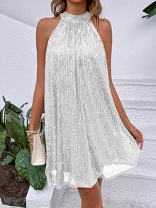 Breezaya Women's Sleeveless Sequin Design Fashion Party Dress - Silver - View 3