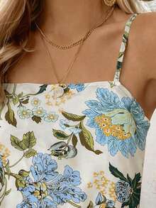 SHEIN Holidaya Floral Digital Print Fashionable Minimalist Tropical Boho Women's Camisole, Gift For Friends Beach Vacation Off White Summer - Multicolor - View 4
