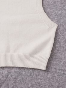 Breezaya Casual Versatile Solid Color Crew Neck Women Sweater Vests - Beige - View 5