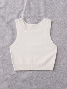 Breezaya Casual Versatile Solid Color Crew Neck Women Sweater Vests - Beige - View 6