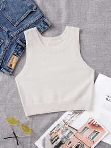Breezaya Casual Versatile Solid Color Crew Neck Women Sweater Vests - Beige - View 3