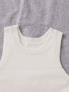 Breezaya Casual Versatile Solid Color Crew Neck Women Sweater Vests - Beige - View 4