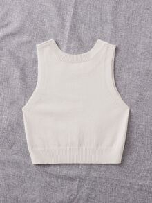 Breezaya Casual Versatile Solid Color Crew Neck Women Sweater Vests - Beige - View 2