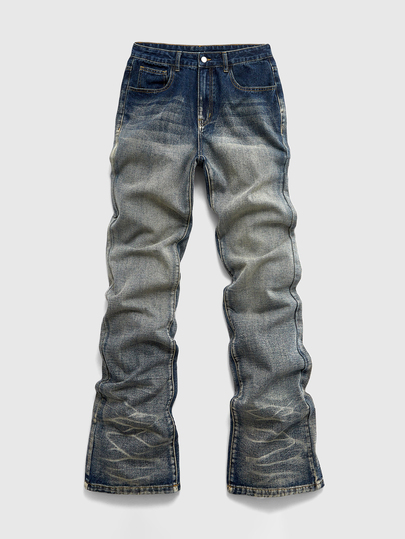 Men's Washed Distressed Layered Flare Jeans
