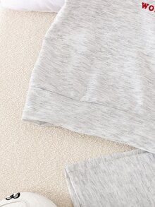 SHEIN 0-3岁休闲字母印花连帽短袖T恤和松紧腰短裤套装，适合所有季节，上学、居家、户外叠穿，适合3-24个月的男婴。 - 白色 - 查看 6