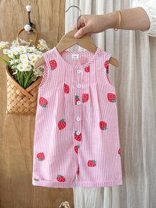 SHEIN 女嬰夏季夢幻之選無袖淺紫色與白色格紋連身褲，柔軟甜美淺紫色調，清新田園風，經典格紋圖案增添俏皮感，修身剪裁凸顯可愛魅力。適合外出、拍照、自由玩耍、戶外休閒運動及參加歡樂派對，讓您的寶寶瞬間成為時尚甜心。 - 粉色 - 查看 4