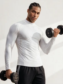 Driftmere Men's Turtleneck Compression Shirt Long Sleeve Quick Dry Breathable Stretch Athletic Base Layer For Running Gym Fitness Workout Sun Protection White - White - View 2