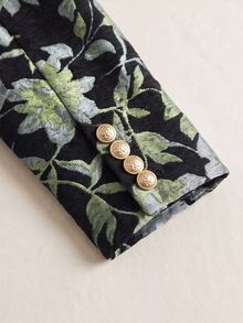 RosyDaze Autumn Jacquard Green Lapel Metal Hand-Sewn Button Long Sleeve Fashion Blazer - Green - View 6