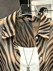 Resyla Plus Size Casual Zebra Print Semi-Sheer Shirt - Multicolor - View 4