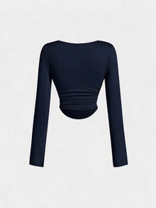 SHEIN MOD 3件組女款百褶休閒性感方領長袖T恤上衣套裝，保暖衣物，適合秋季日常外出與夜晚聚會，黑色、深棕色、米色 - 彩色 - 查看 9