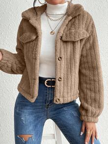 Struktiv Flap Detail Flannel Jacket Fall Winter Cloth For Women - Brown - View 8