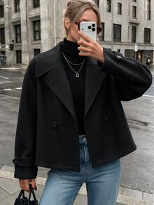 Struktiv 女士超大翻领装饰纽扣长袖外套 - 黑色 - 查看 1