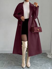 Elenzga Women's Solid Color Waist Knot Fashion Versatile Daily Wear Overcoat - Red Violet - View 4