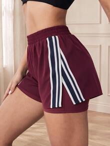 CourtClass CourtClass Women's Striped Colorblock Pocket Sports Shorts - Burgundy - View 8