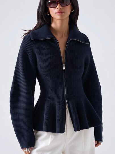 LYSMO كارديجان نسائي بأكتاف منسدلة وحافة كاجوال واسعة