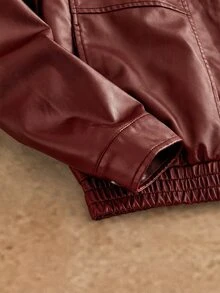 HIMLAND Men's Solid Color PU Leather Zipper Casual Versatile Daily Travel Long Sleeve Jacket, Outdoor, Spring - Red - View 4